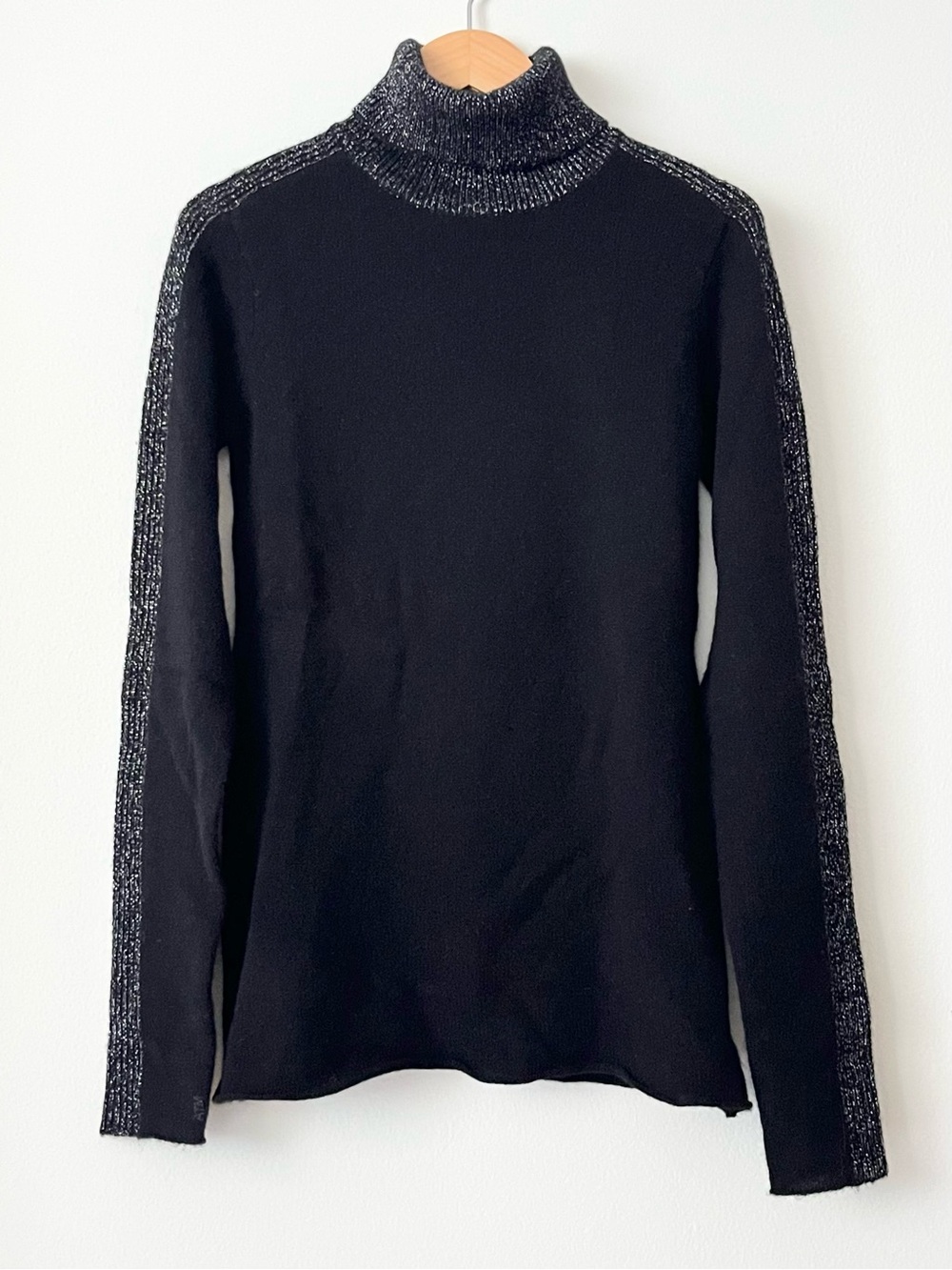 NWT ATM Women's Cashmere Turtleneck Sweater Black Metallic XS Minimalist Luxury